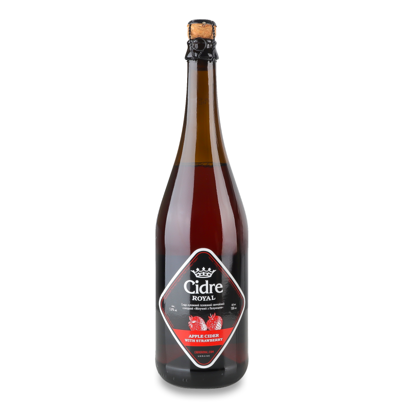 Сидр Яблучний з полуницею солодкий газований 5% 0,7л скло Cidre Royal