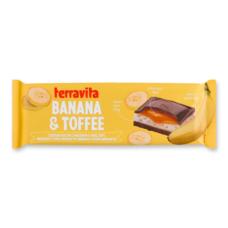 Шоколад молочний з начинкою Банан та Тоффі 235г Terravita