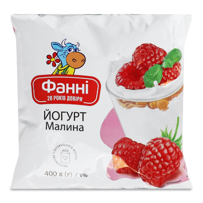 Йогурт питний з наповнювачем Малина 1% 400г п/е Фанні