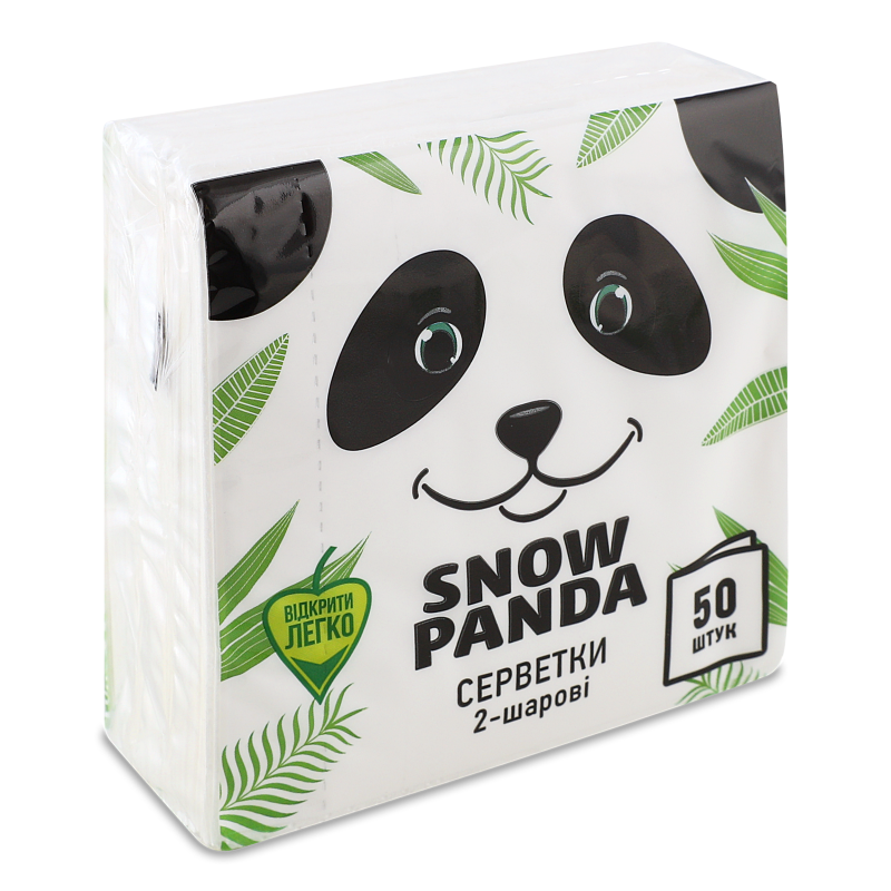 Серветки паперові білі 2шари 50шт Snow Panda