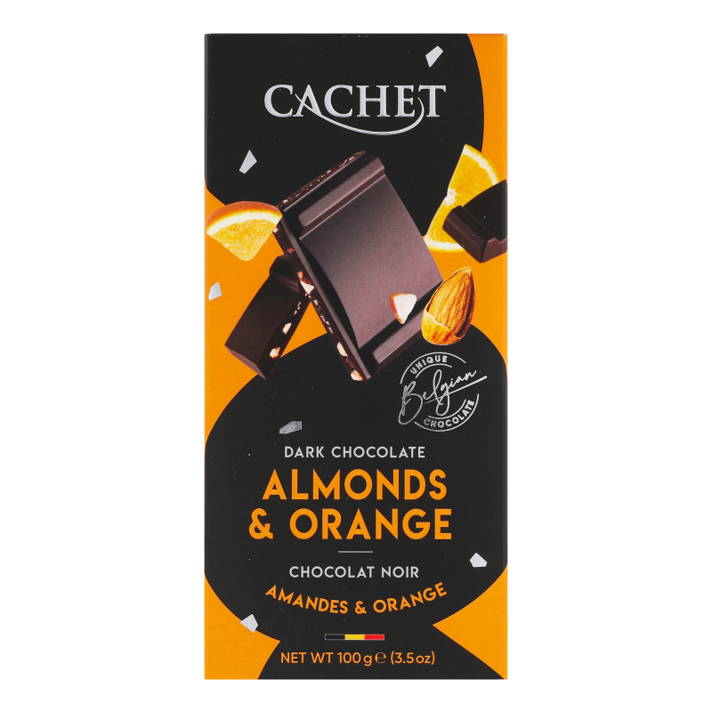 Шоколад 57% чёрный с миндалём и апельсином Cachet к/у 100г Cachet