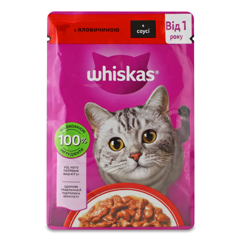 Корм д/дорослих котів з яловичиою в соусі 85г пауч Whiskas