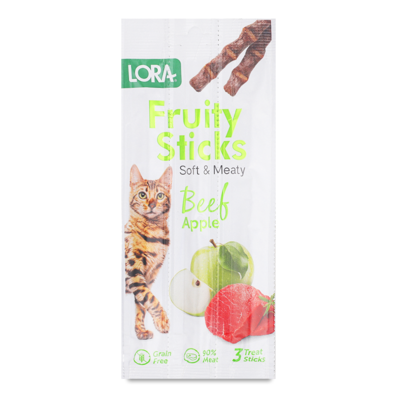 Ласощі д/дорослих котів Fruity Sticks з яловичиною та яблуком 3*5г Lora