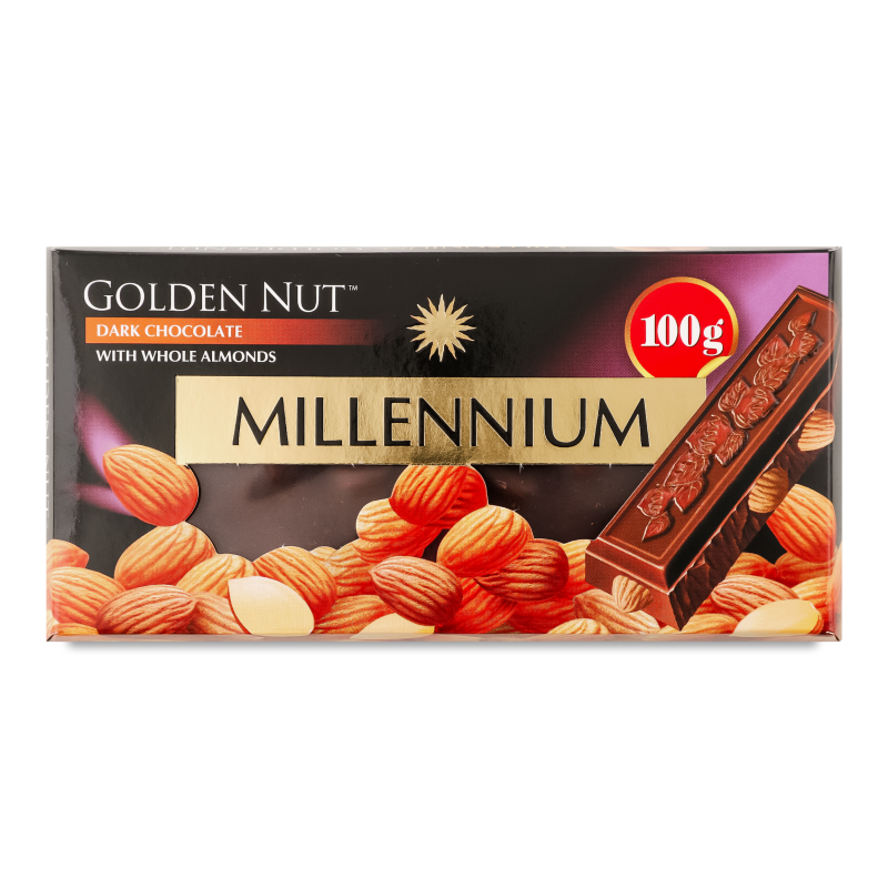 Шоколад Golden Nut чорний з цілим мигдалем 100г Millennium