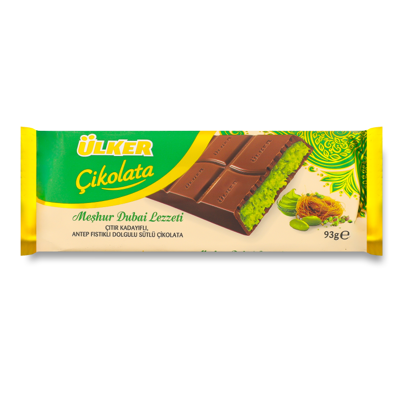 Шоколад Дубайський молочний з фісташковою пастою та хрустким катаїфом 93г Ulker