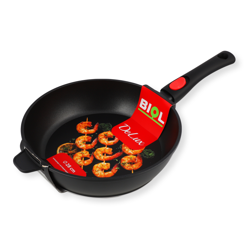 Сковорода ДеЛюкс антипригарне покриття індукційне дно з”ємна ручка 28см2817P Біол