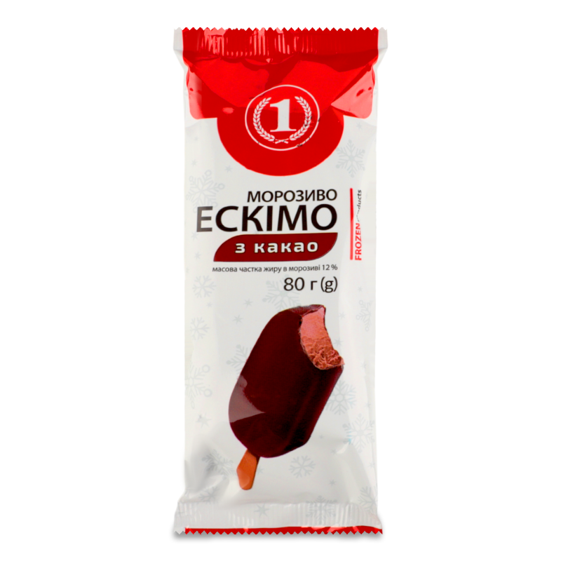 Морозиво з какао в кондитерській глазурі ескімо 80г ТМ “1”