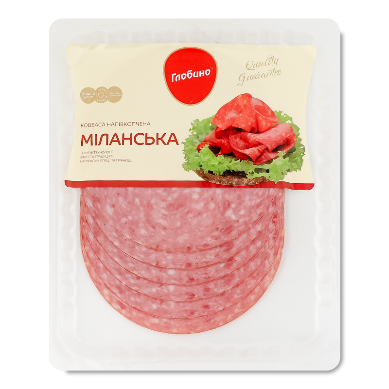 Ковбаса Міланська н/к в/г нарізка 105г в/у Глобино