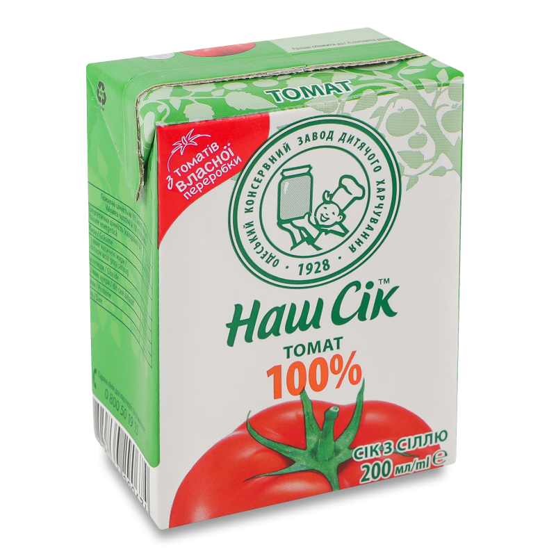 Сік томатний з сіллю 200мл т/п Наш Сік