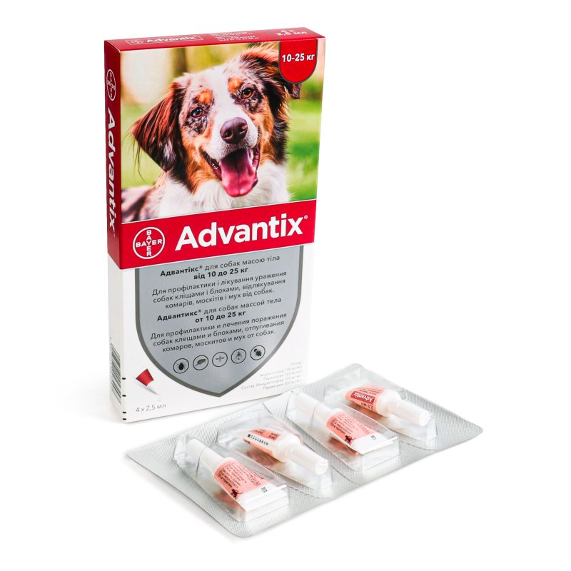 Засіб д/собак від бліх та кліщів від 10 до 25кг 4*2,5мл Адвантікс