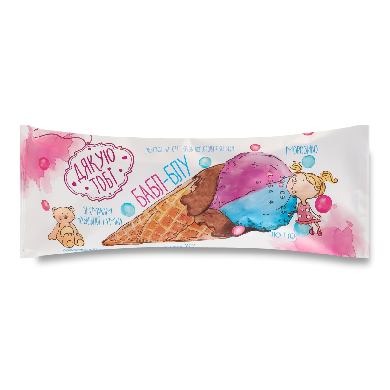 Морозиво-ріжок Бабл-блу з смаком жувальної гумки 110г Дякую Tобі