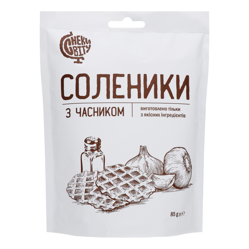 Снеки с чесноком Соленики д/п 85г Снеки Світу(4820213820037): купить в ...