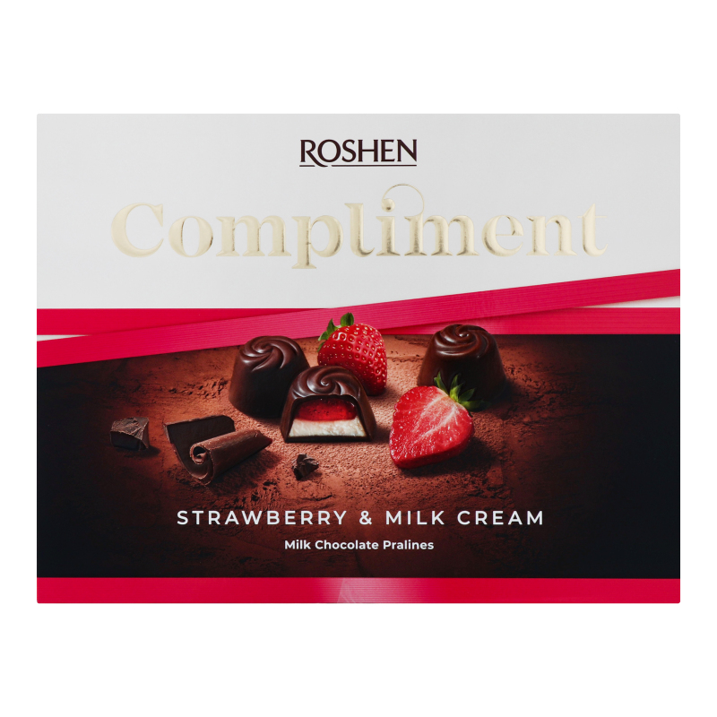 Цукерки шоколадні з полунично-молочною начинкою Compliment Roshen к/у