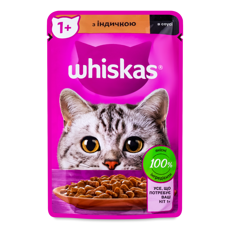 Корм д/дорослих котів з індичкою в соусі 85г пауч Whiskas