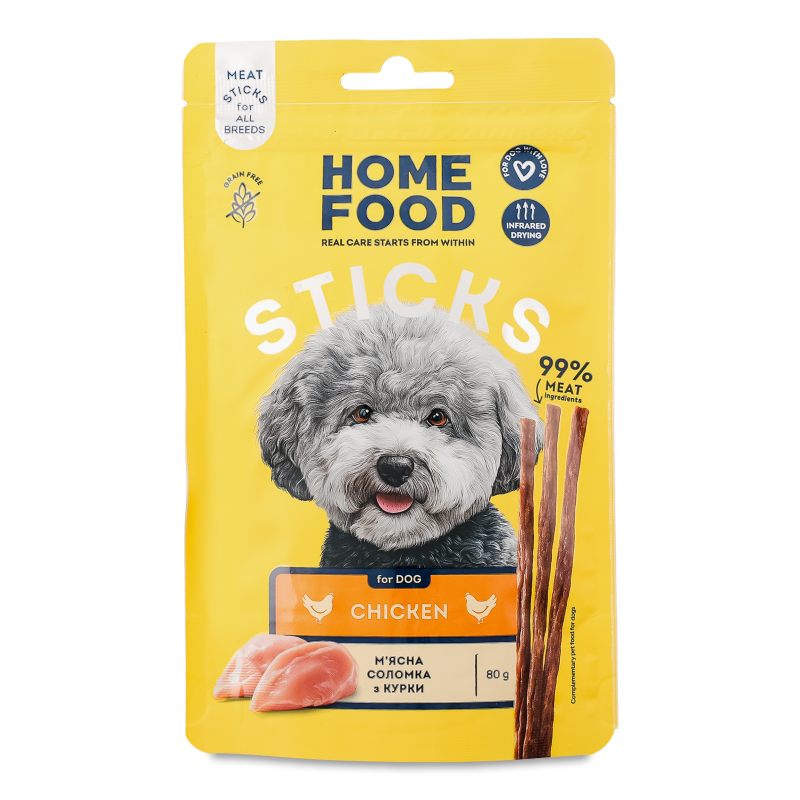 Ласощі д/собак Соломка м’ясна з курки 80г Home Food