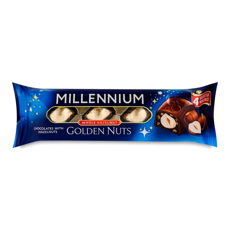 Шоколад Golden Nut чорний з начинкою та цілими лісовими горіхами 29г стік Millennium