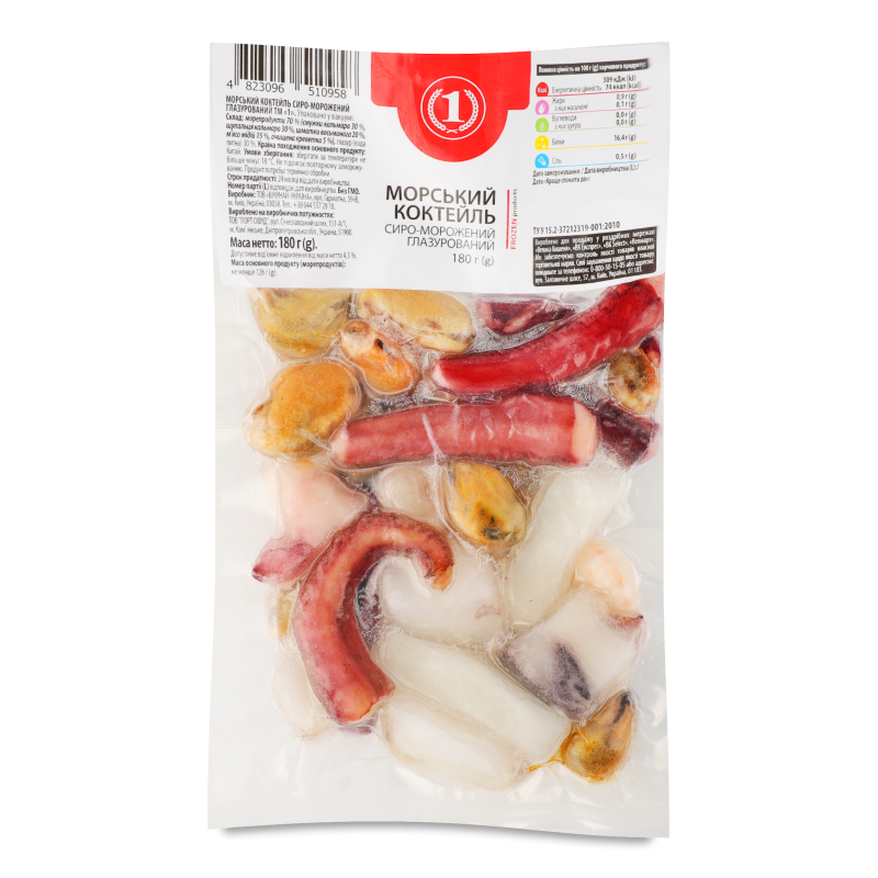 Коктейль морський сиро-морожений глазурований 180г в/у ТМ “1”