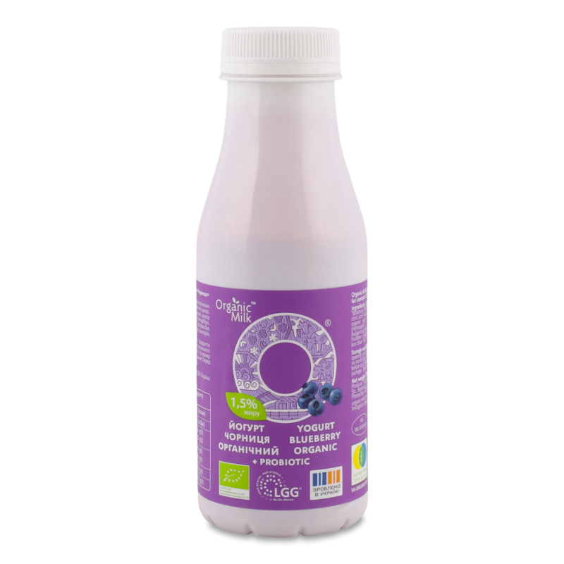 Йогурт питний органічний з наповнювачем Чорниця з пробіотиком 1,5% 280г пет Organic Milk