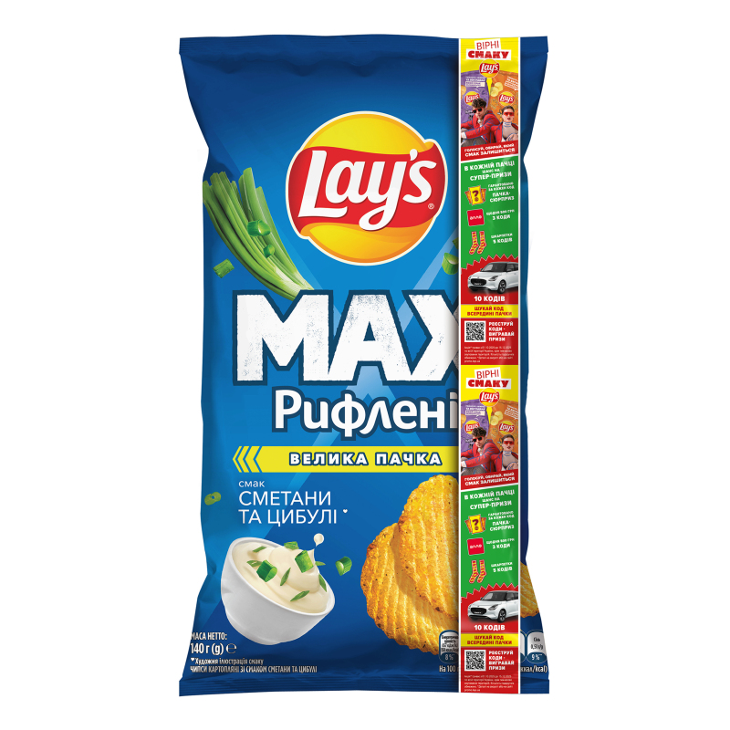 Чипси картопляні зі смаком сметани та цибулі Рифлені Max Lay's м/у