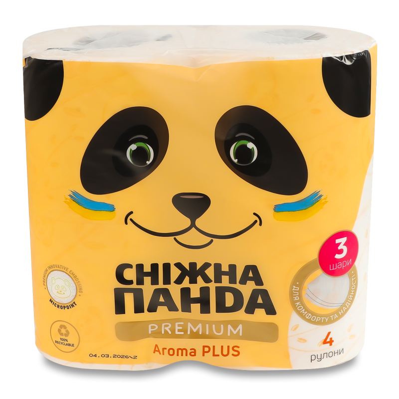 Папір туалетний Premium Aroma Plus 3шари 4шт Сніжна панда