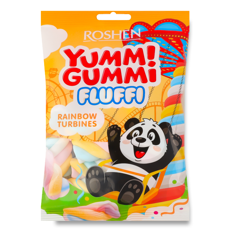 Цукерки маршмелоу Yummi Gummi Fluffi Rainbow Turbines 65г Roshen