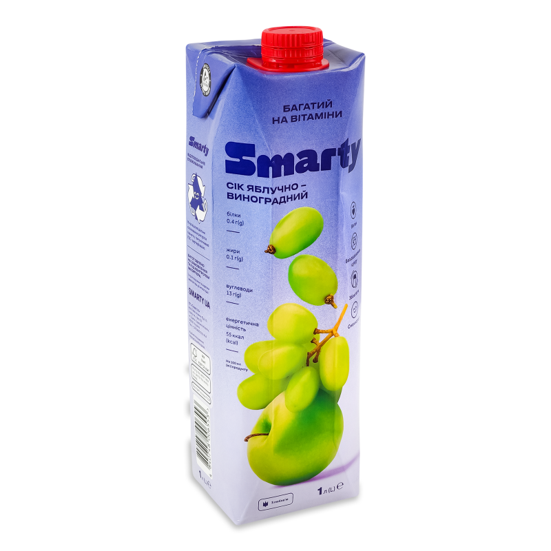 Сік яблучно-виноградний 1л т/п Smarty