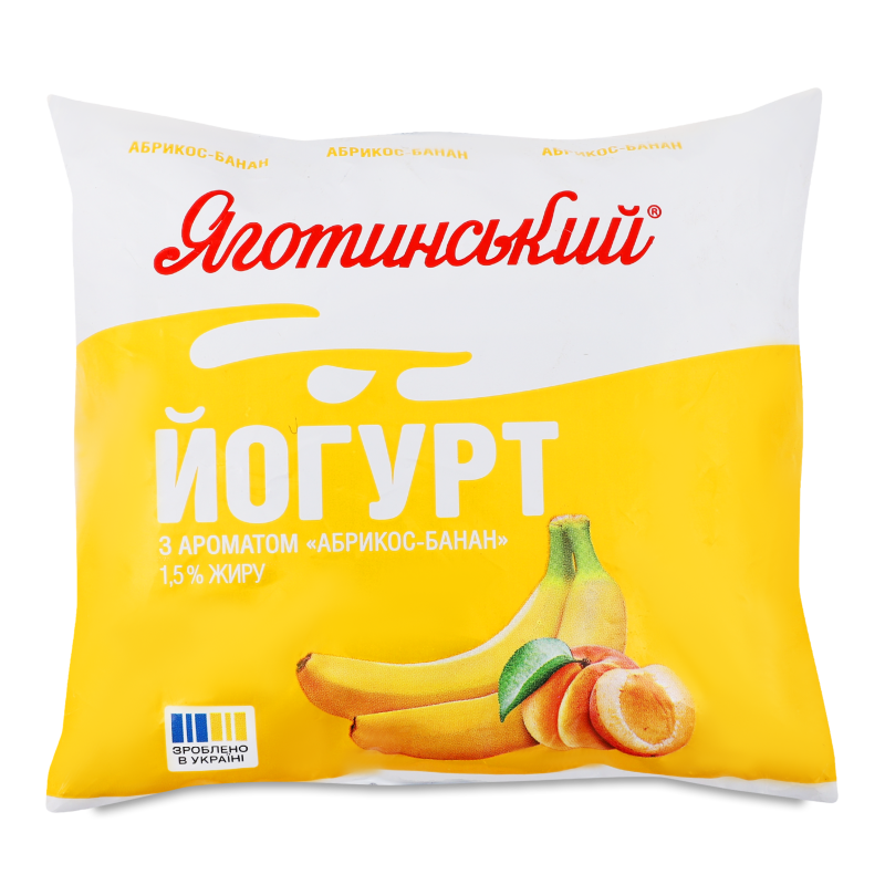 Йогурт питний з ароматом Абрикос-банан 1,5% 400г п/е Яготинський