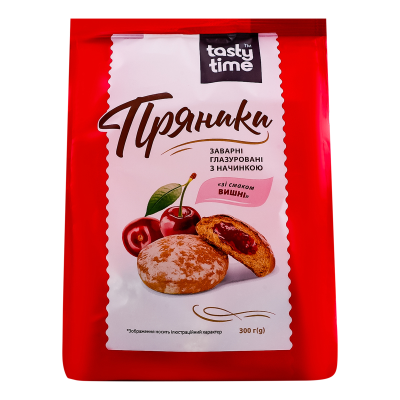 Пряники заварні глазуровані з начинкою Зі смаком вишні Tasty Time м/у