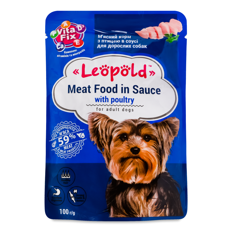 Корм д/собак з птицею в соусі 100г пауч Леопольд