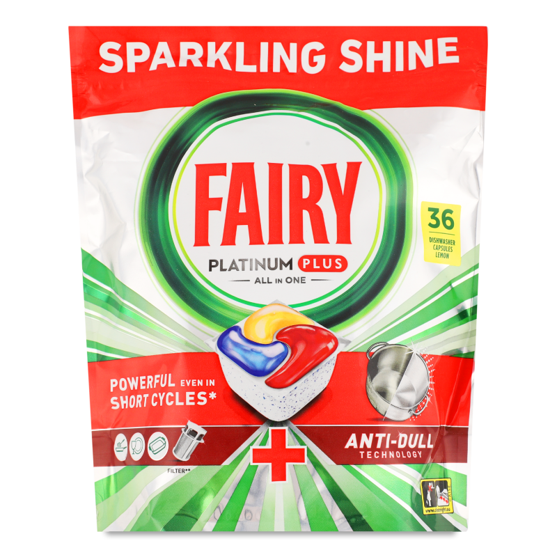 Засіб д/миття посуду д/посудомийних машин Платинум Плюс Все в 1 Лимон 36капсул Фейрі