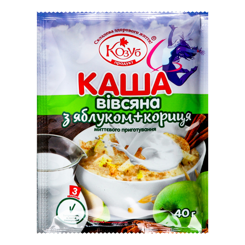 Каша миттєвого приготування з яблуком+кориця Овсяна Козуб продукт м/у