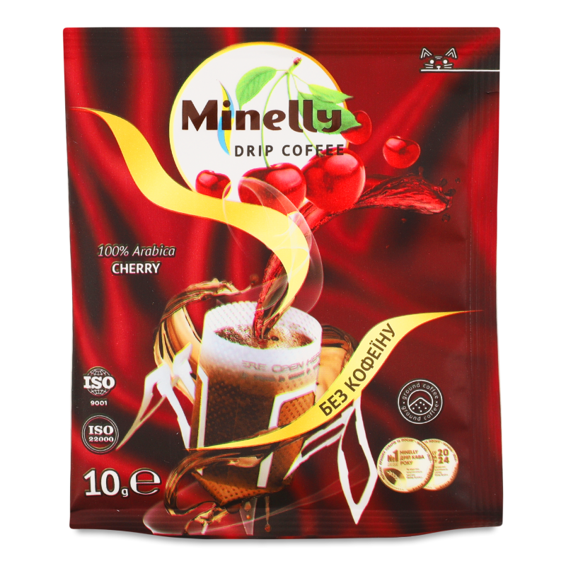 Кава Cherry мелена смажена без кофеїну 10г в дріпах Minelly