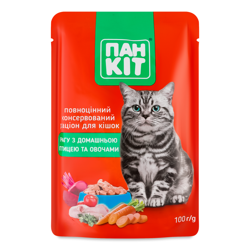 Корм д/котів Рагу з домашньою куркою та овочами 100г пауч Пан Кот