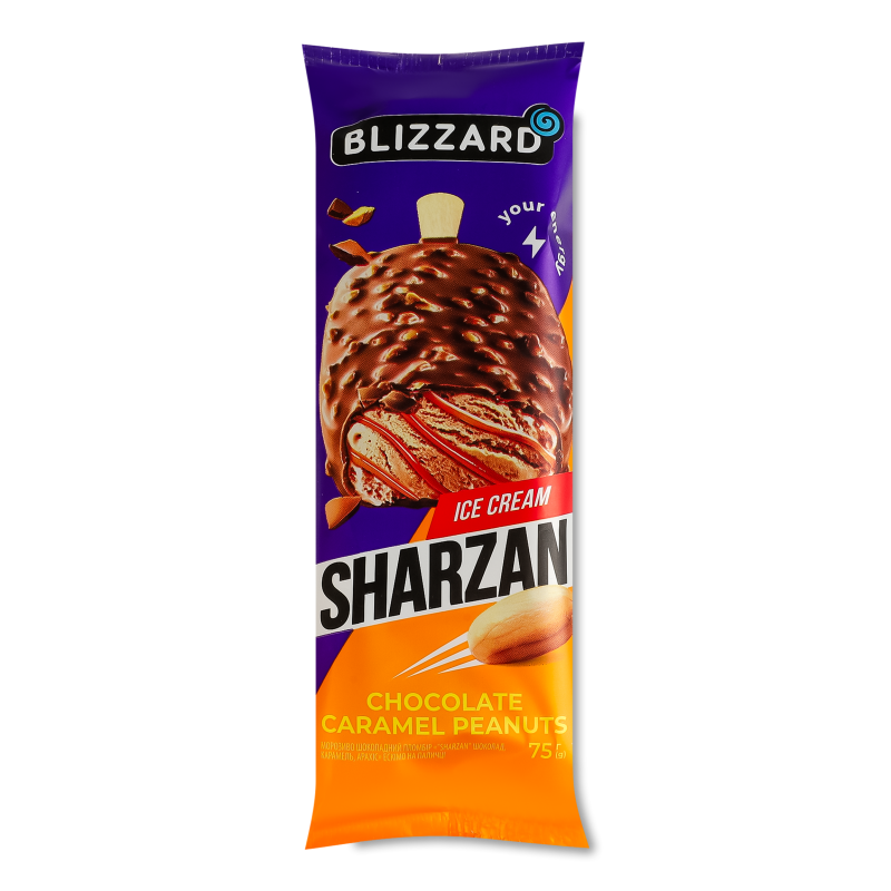 Морозиво Sharzan шоколад карамель арахіс ескімо 75г Blizzard