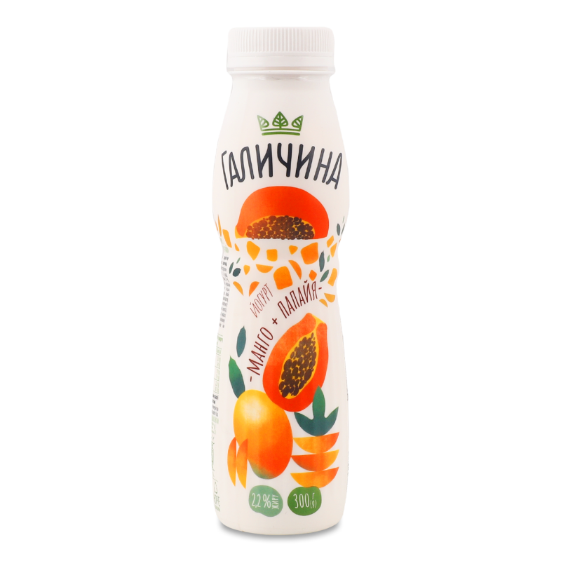Йогурт питний з наповнювачем Манго-Папайя 2,2% 300г пет Галичина