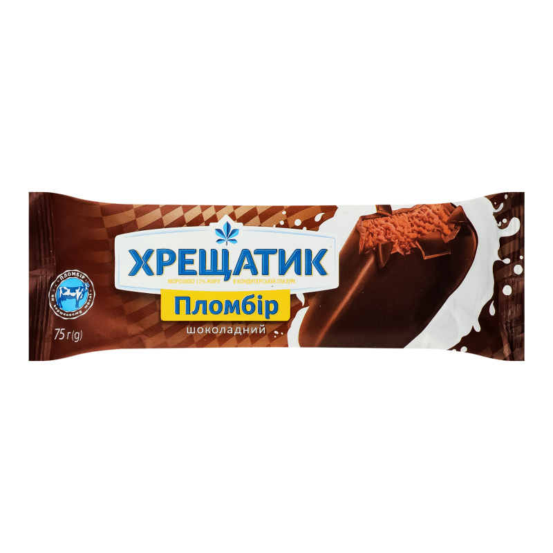 Мороженое 12% пломбир шоколадное в кондитерской глазури Хрещатик м