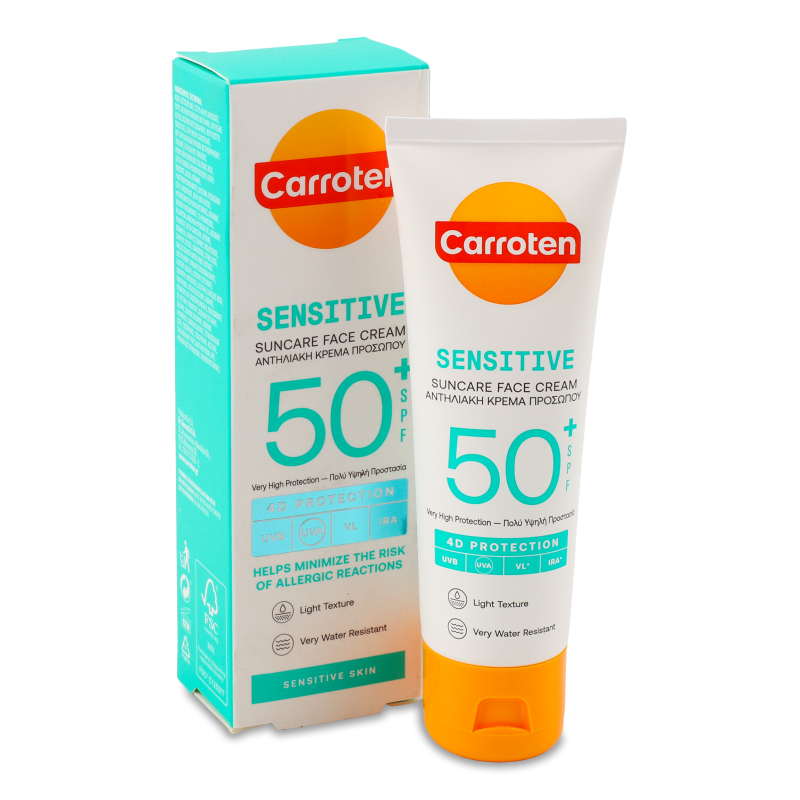 Крем сонцезахисний д/обличчя Sensitive SPF50+ 50мл Carroten