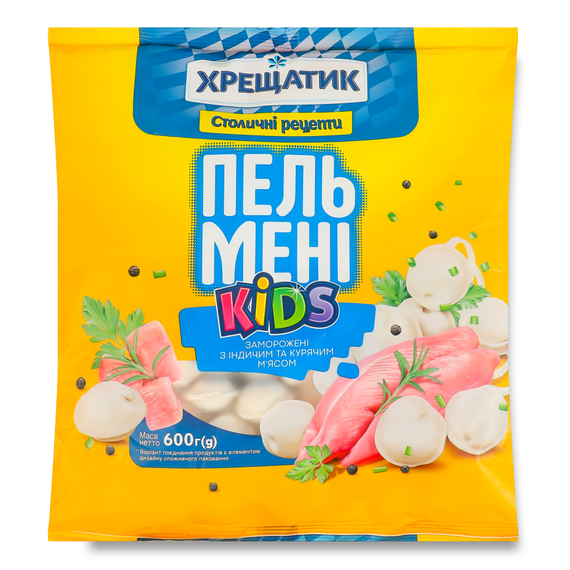 Пельмені Kids з індичим та курячим м’ясом 600г Хрещатик