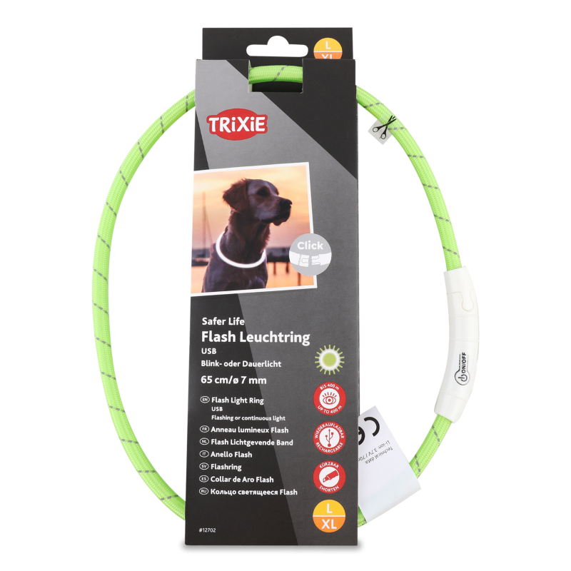 Нашийник д/собак зелений з підсвічуванням та USB 7мм 65см Тріксі