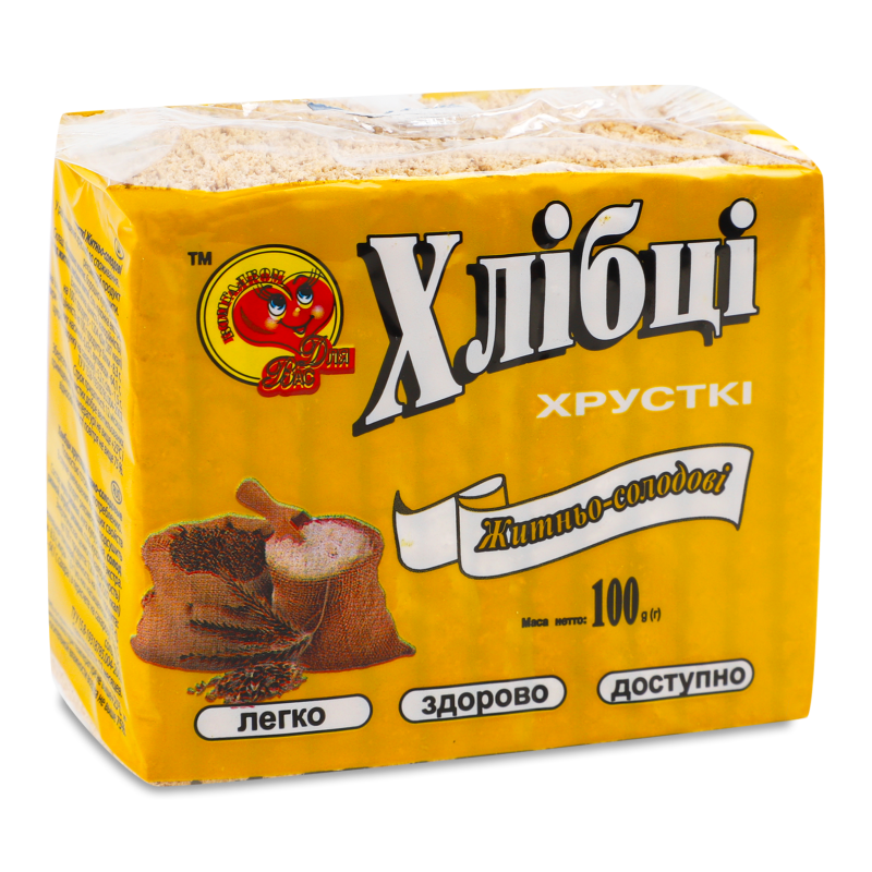 Хлібці хрусткі Житньо-солодові 100г Для Вас