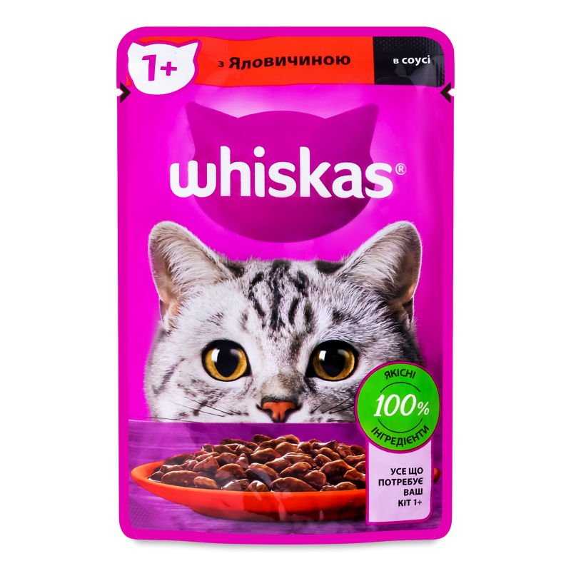 Корм д/дорослих котів з яловичиою в соусі 85г пауч Whiskas