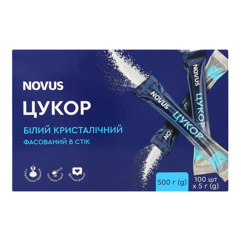 Цукор білий кристалічний буряковий другої категорії фасований в стік Novus к/у 100х