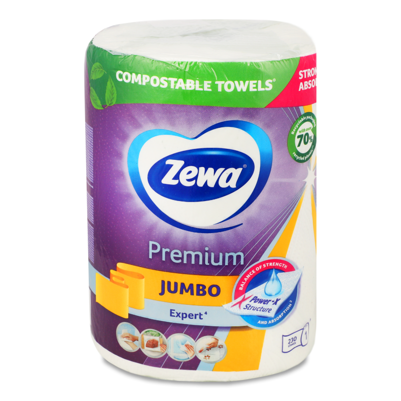 Рушники паперові Джамбо Преміум білі 2шари 325відривів Зева