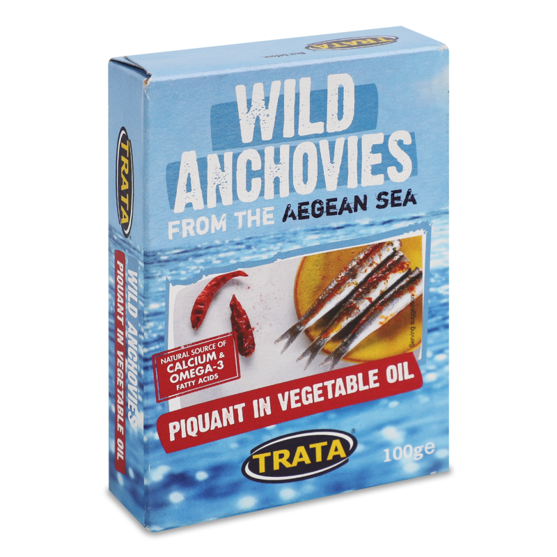 Анчоуси пікантні в рослинній олії 100г ж/б Trata