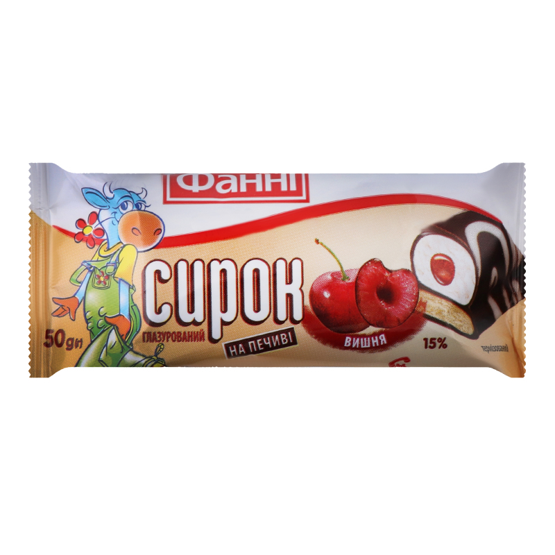 Сырок глазированный с печеньем и джемом-вишня snаck 15%ж 50г флоу-пак фанни (4823065704586)