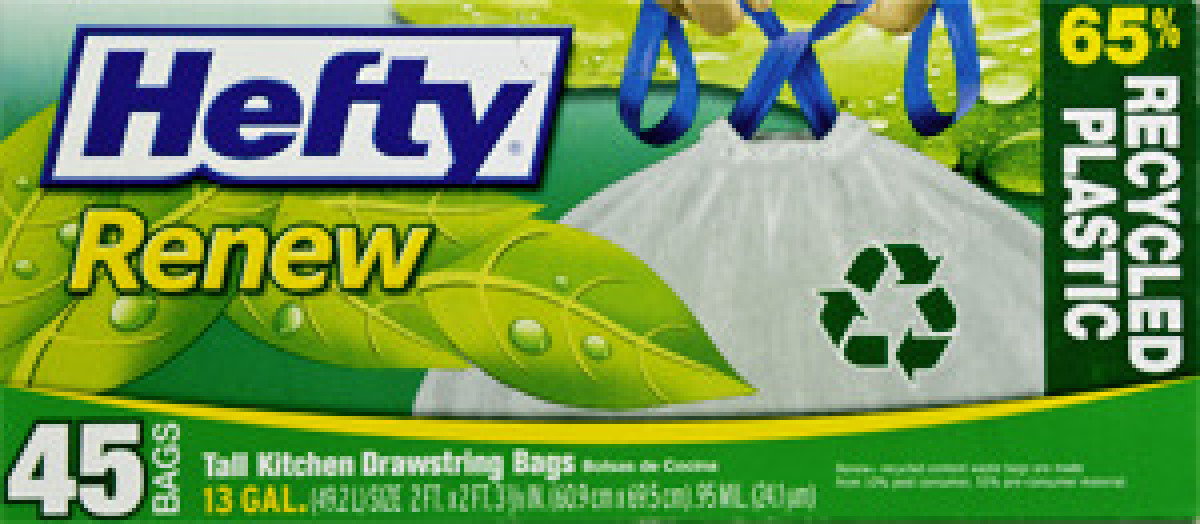 Hefty Renew 13 Gallon Tall Kitchen Drawstring Bags 45 CT Hefty