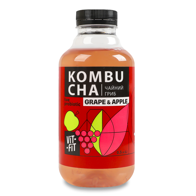 Напій бродіння Kombucha Виноград та яблуко 0,5л пет Vit-Fit