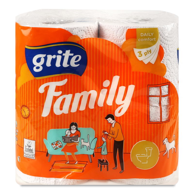 Папір туалетний Фемілі 3шари 4шт Гріт