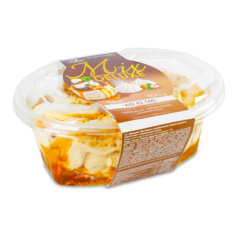 Морозиво Mix Deluxe Kyiv ice cake ванільно-арахісове з фундуком та карамельним соусом 600г Ласунка