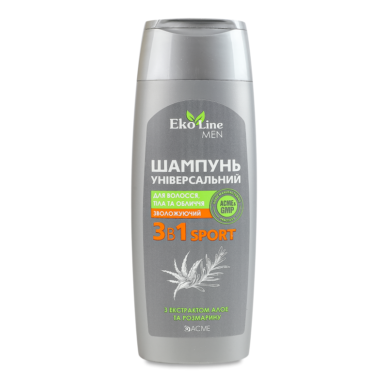 Шампунь д/волосся тіла та обличчя ЕкоЛайн Мен Спорт Зволожуючий  250мл Екмі